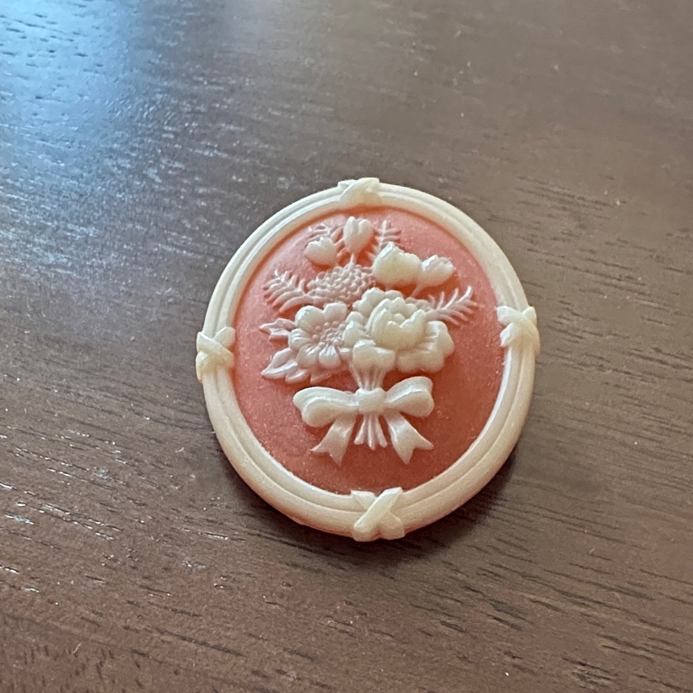 Avon Coral and Cream Floral Brooch